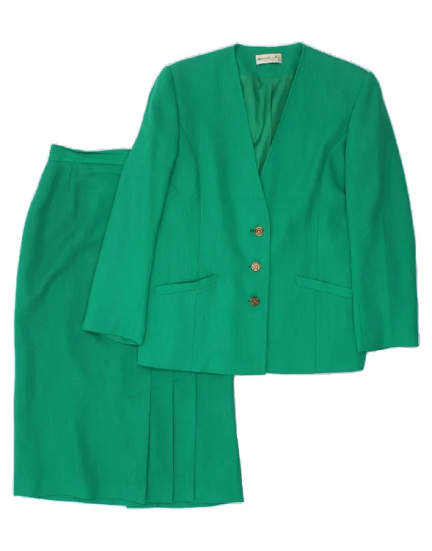 VINTAGE Womens 3 Button 2 Piece Skirt Set UK 12 Medium W28  Green Wool breathable skirt fabric