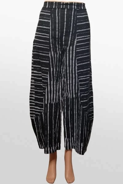 Light Linen Pant by Inizio - Black Stripes Classic Straight Pants