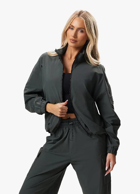 Gym King Utility Woven Jacket - Green Smoke Notch Collar Jacket Peter Pan Collar Jacket Cowl Neck Jacket