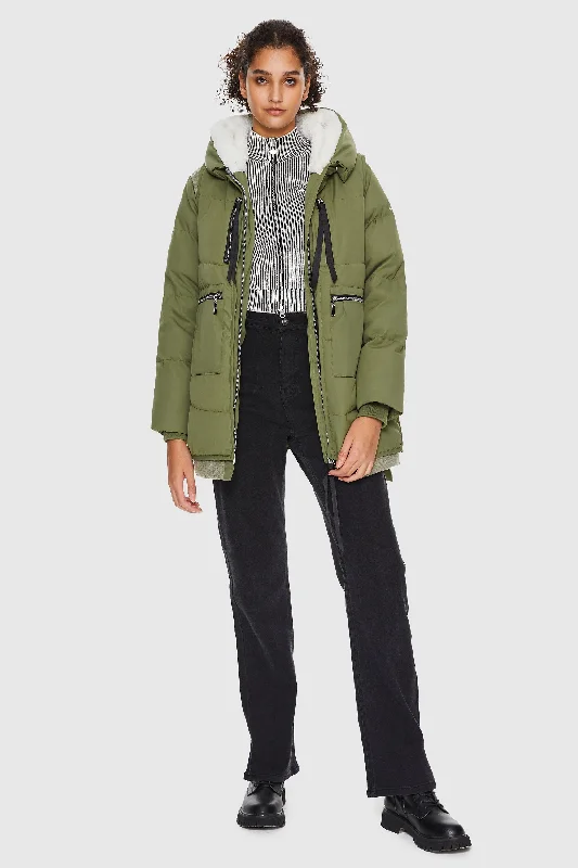 092 O-Lab Thickened Puffer Jacket with Detachable Vest A-Line Jacket Boat Neck Shawl Collar