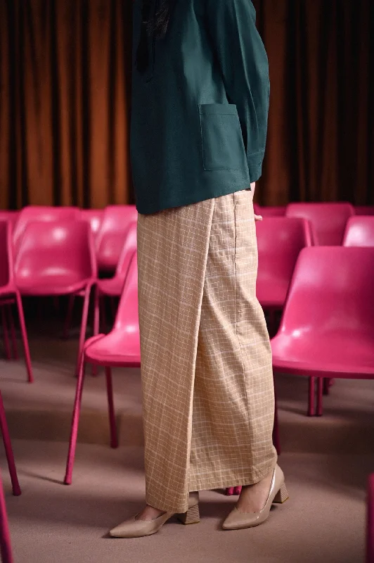 The Dulu Kita Women Folded Skirt - Kita Khaki Checked summer skirt style