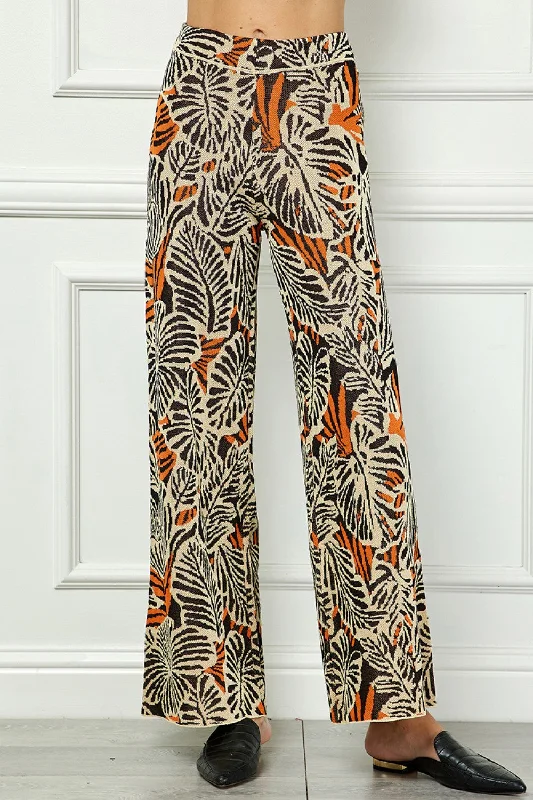 Rust Knit Pants Comfortable Pleated Pants