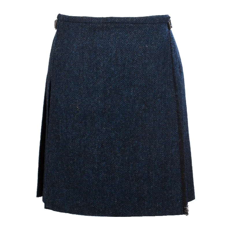 Harris Tweed Ladies Bronwyn Wool Skirt Blue Herringbone leather skirt sleek