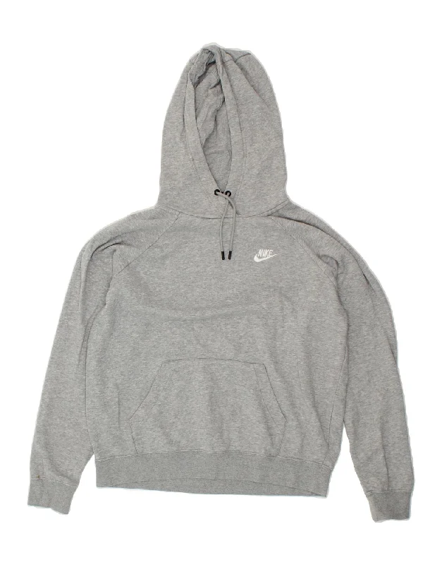 NIKE Womens Oversized Hoodie Jumper UK 14 Medium Grey Cotton Hoodie with Lining Warm Insulated