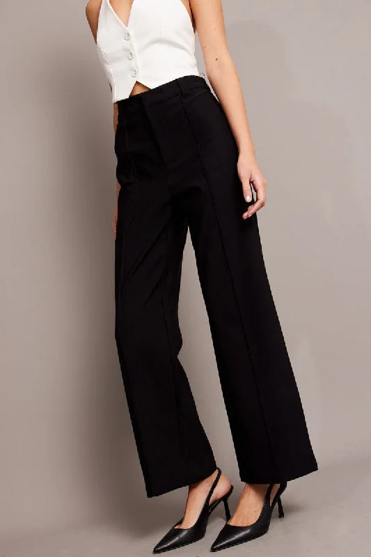 Black Straight Fit Pants High Rise Chic Slim Fit Pants