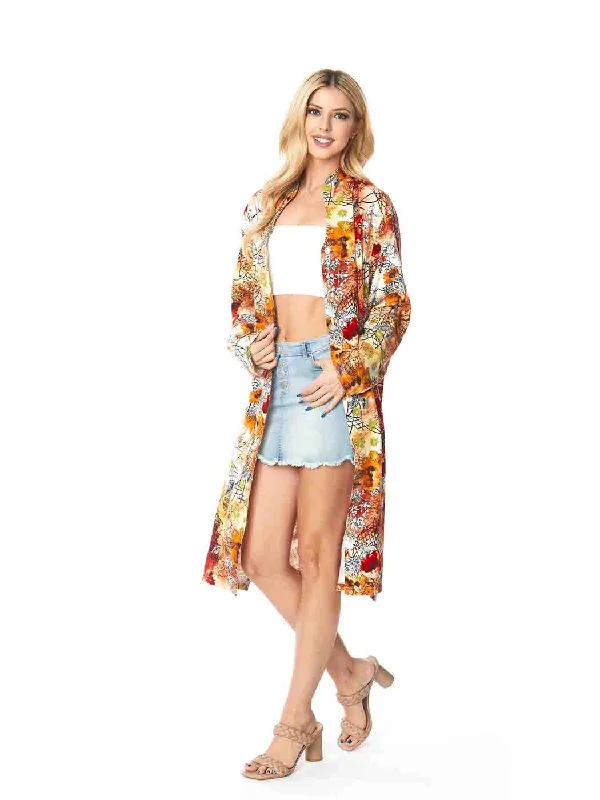 Tianello TENCEL™  print "Autumn Twigs" Long "SELENA"  Duster Jacket Jacket Blazer Coat