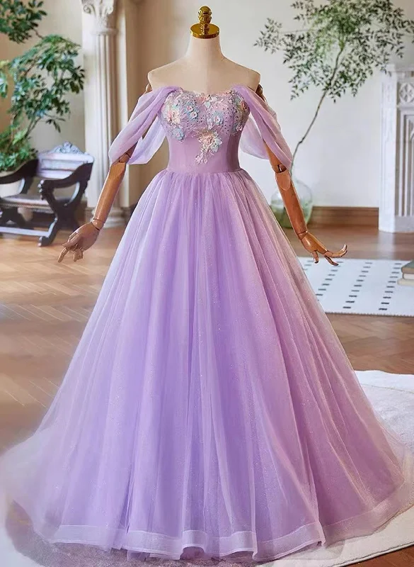 Cute A-line Lavender Sweethart Lace Applique Party Dress, Long Prom Dress Tunics Spring floral