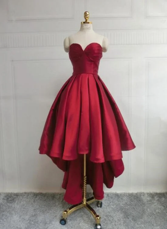 Wine Red Pretty High Low Party Dress, Wine Red Homecoming Dresses, Lace-up Junior Prom Dress Tunics Stylish modern