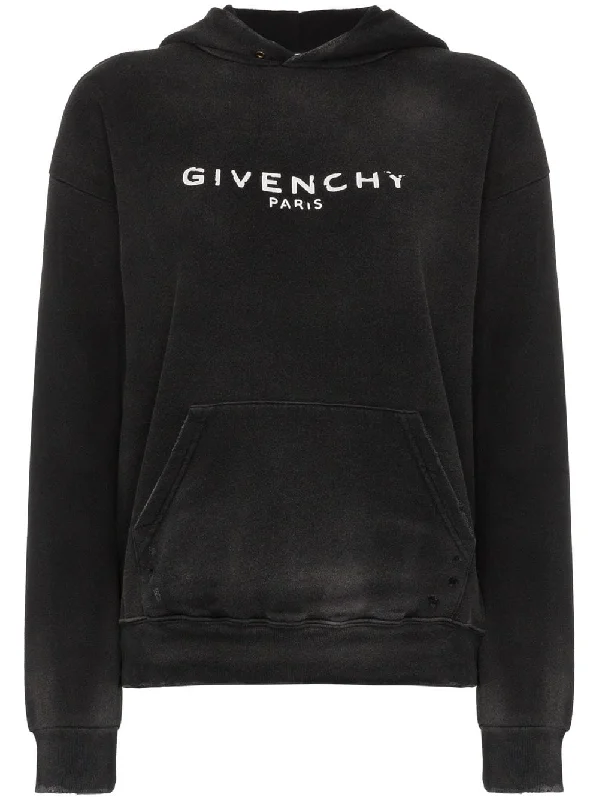 logo printed distressed hoodie Hoodie with Monochrome Minimalist Simple