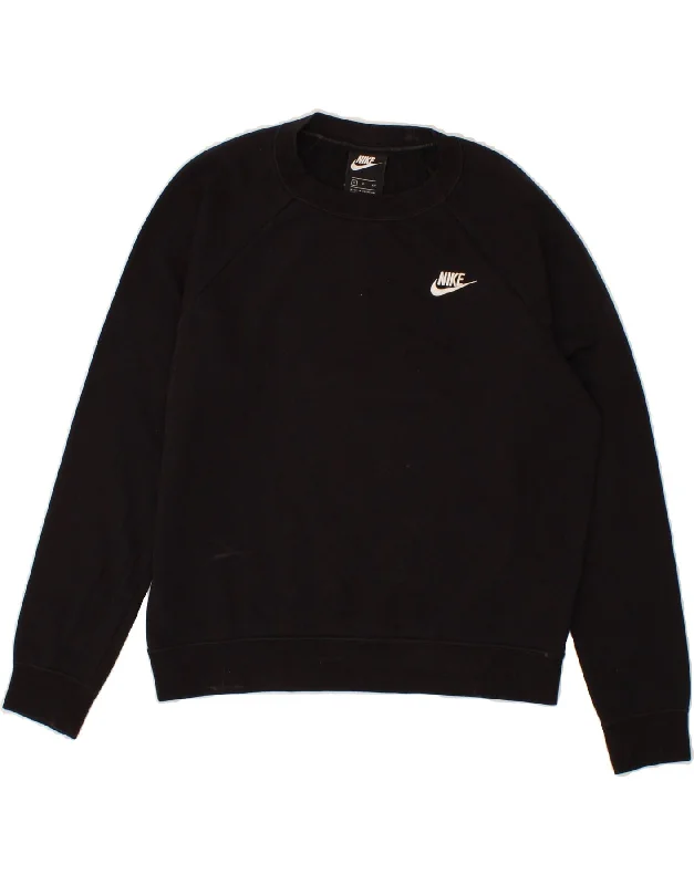 NIKE Womens Oversized Sweatshirt Jumper UK 10 Small Black Hoodie with Velcro Closure Adjustable Secure