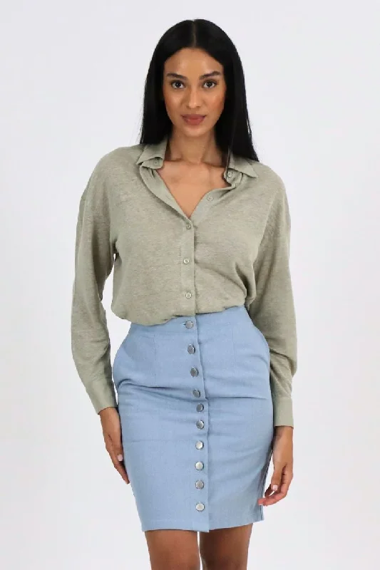 Button up midi skirt button skirt front