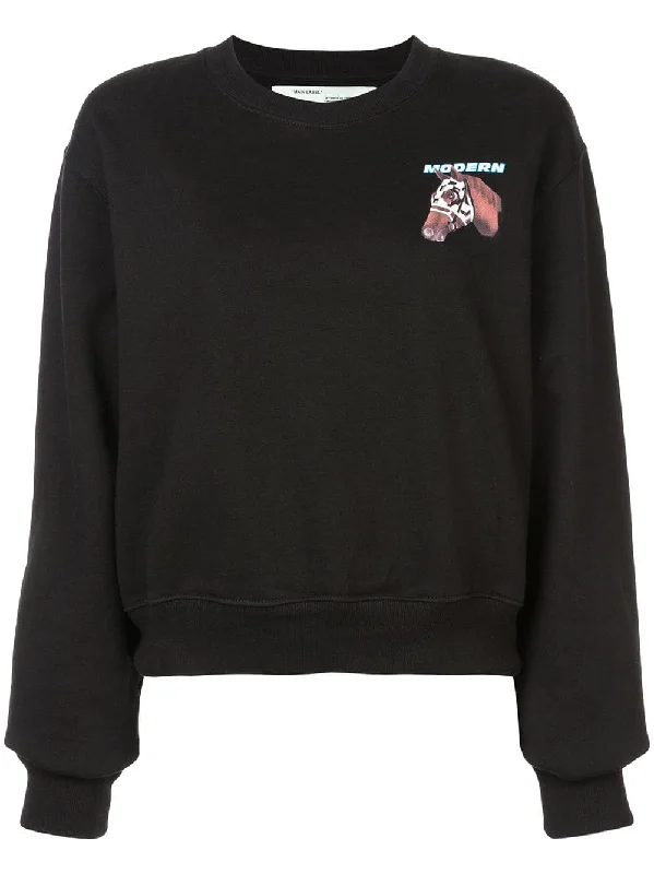 Horse print sweatshirt Hoodie with Batwing Sleeves Loose Dramatic