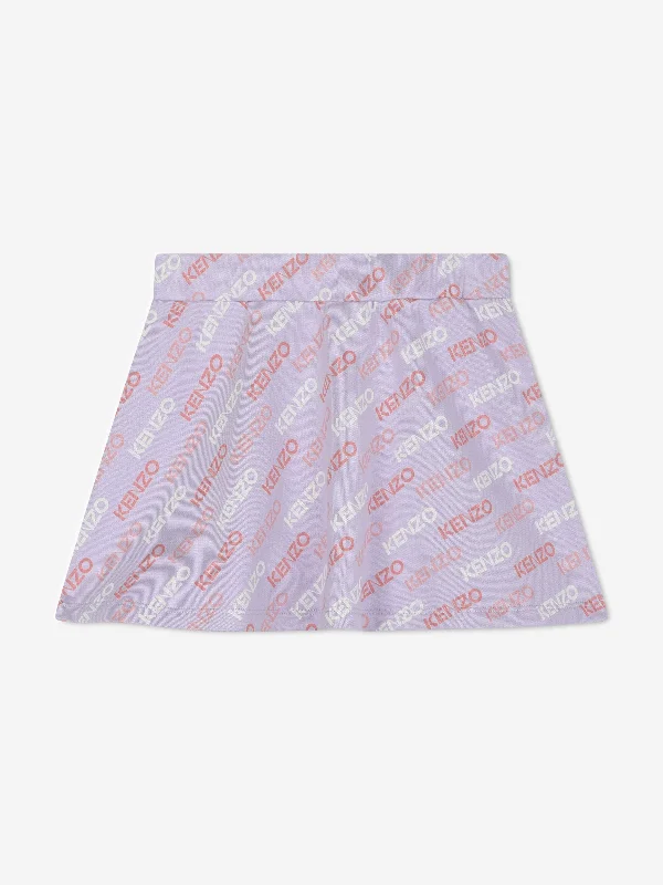 KENZO Girls Logo Print Skirt in Purple summer skirt style