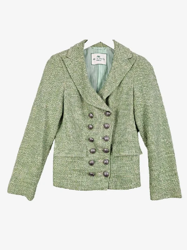 Etro Mint Textured Fitted Jacket Size 12 Appliqued Jacket Beaded Jacket Sequined Jacket