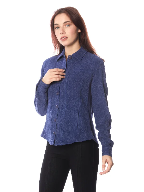 Tianello TENCEL™ "Vine" Cotton Jacquard L.S. "Jean" Jacket with Side Pockets One-Shoulder Jacket Off-the-Shoulder Jacket Asymmetrical Jacket