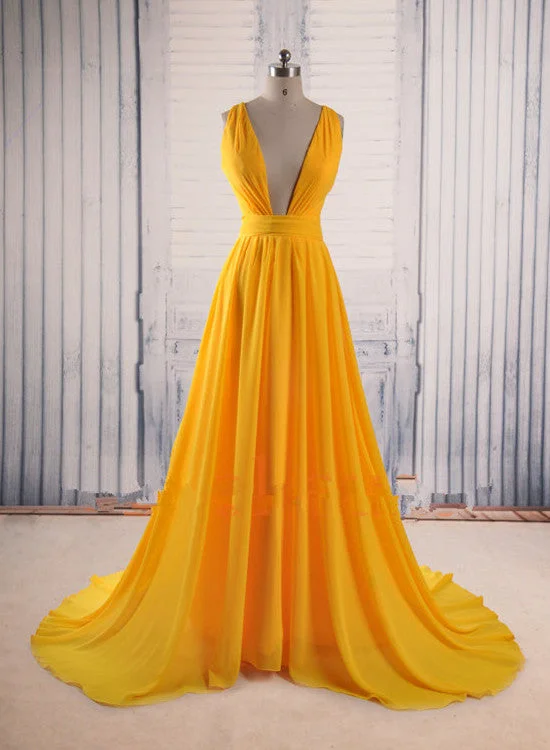 Sexy Yellow Long Formal Dress, Yellow Party Dress, Sexy Party Dresses Tunics Versatile stylish