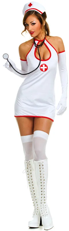 Keyhole bare back nurse dress with gloves - Closeout Tunics Fashionable chic