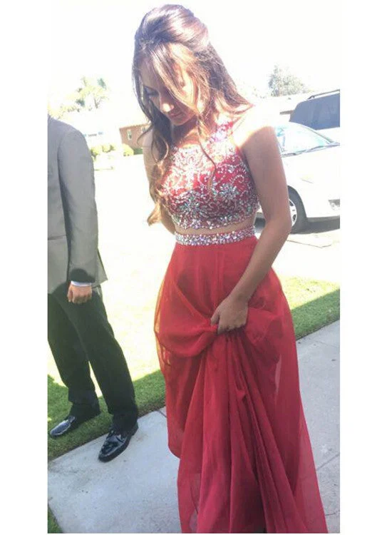 Beautiful Two Piece Beaded Tulle Long Formal Dress, Custom Made Handmade Party Dress Tunics Custom made