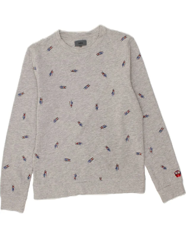 JULES Womens Graphic Sweatshirt Jumper UK 10 Small Grey Cotton Hoodie with Rolled Sleeves Casual Relaxed