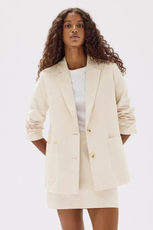 Assembly Simone Jacket - Oat Marle Stand-Up Collar Roll-Neck Collar Turtle Neck