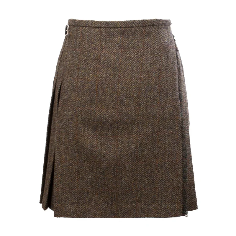 Harris Tweed Ladies Bronwyn Wool Skirt Brown floral skirt print