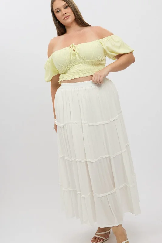 White Tiered Crinkle Maxi Skirt denim skirt classic