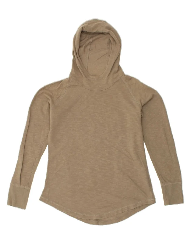 COLUMBIA Womens Hoodie Jumper UK 14 Medium Beige Cotton Hoodie with Snap Buttons Easy Quick