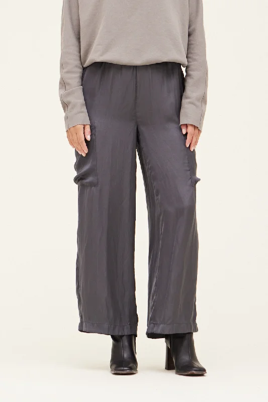 Grey Satin Cargo Pant Chic Capri Pants