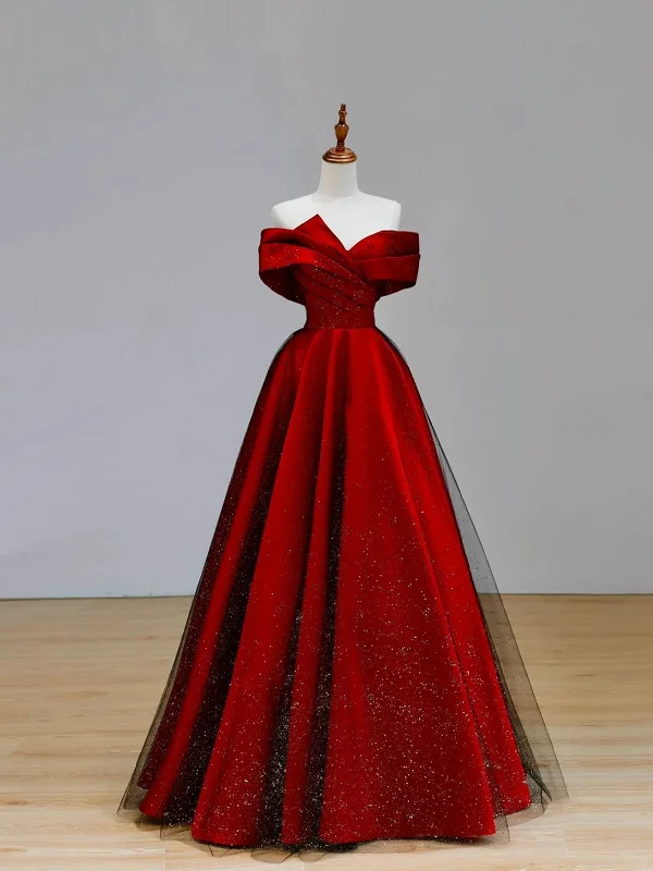 Chic A-line Satin Off Shoulder Long Party Dress, Sweetheart Floor Length Prom Dress Tunics Corduroy durable