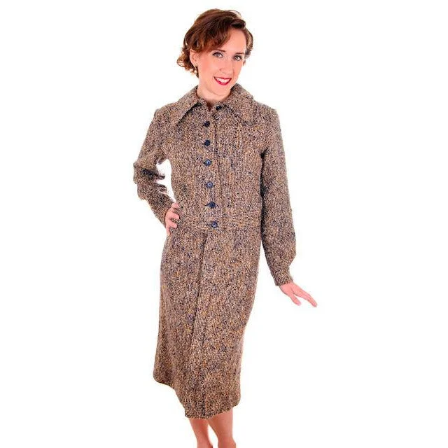 Vintage Mohair Skirt Suit Charcoal/ Gold Tweed Couture Belgium 1970s Womens Medium leather skirt sleek