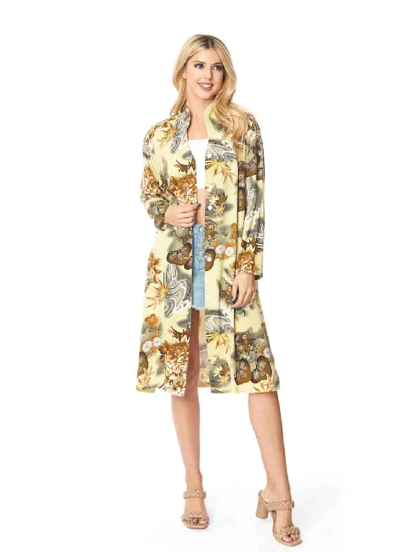 Tianello TENCEL™  Print "Zen Garden" Long "SELENA"  Duster Jacket Faux Fur Fabric Real Fur Fabric Shearling Fabric