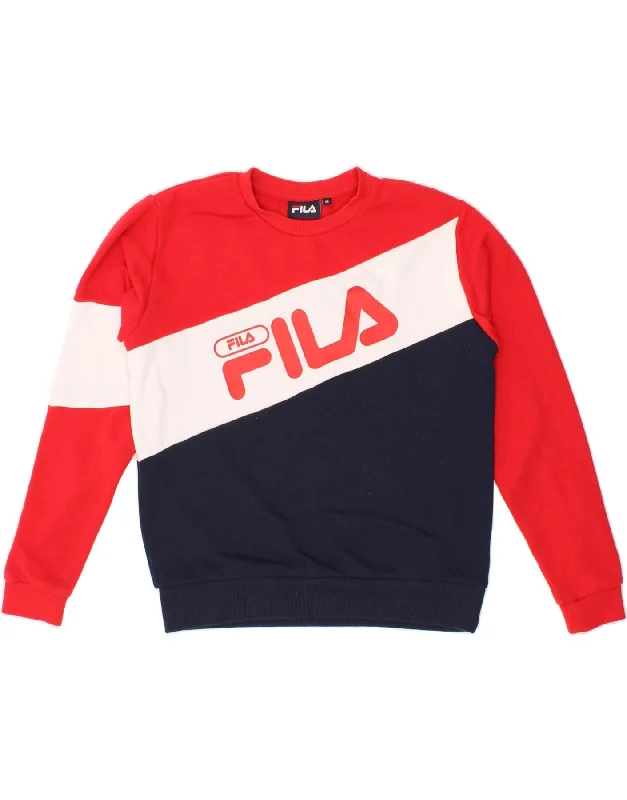 FILA Womens Oversized Sweatshirt Jumper UK 6 XS Multicoloured Colourblock Hoodie with Hood Adjustable Protection