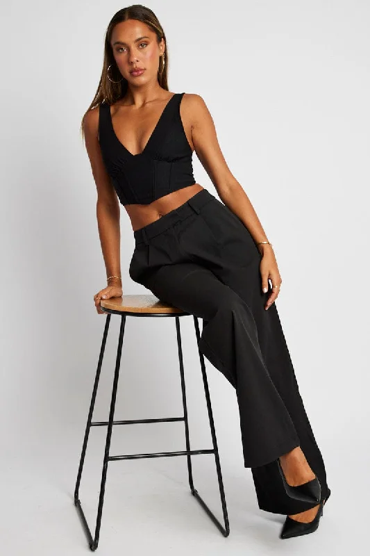 Black Wide Leg Pants Mid Rise Classic Straight-Leg Pants