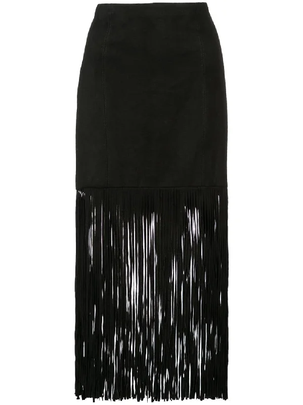 fringed mid-calf skirt wool skirt thick