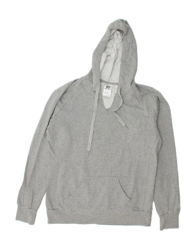 RUSSELL ATHLETIC Womens Graphic Hoodie Jumper UK 16 Large Grey Cotton Hoodie with Slit Hem Functional Movement