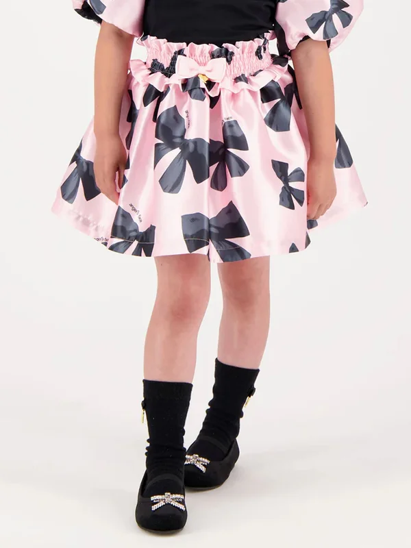 Angels Face Girls Blythe Bow Print Skirt in Pink tiered skirt playful