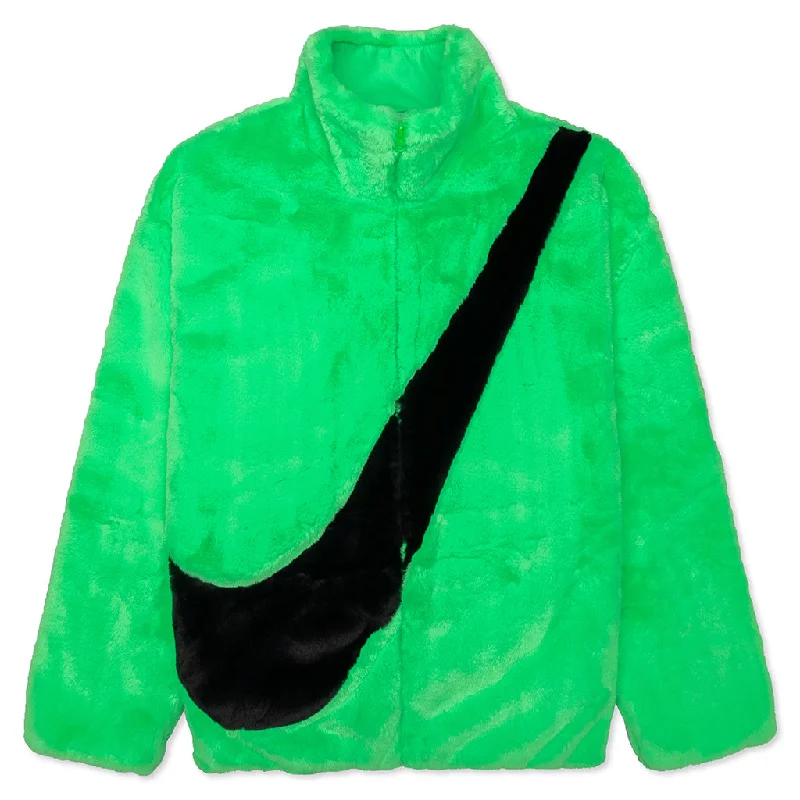 Women's Sportswear Faux Fur Jacket - Poison Green/Black Tailored Jacket Straight Jacket A-Line Jacket