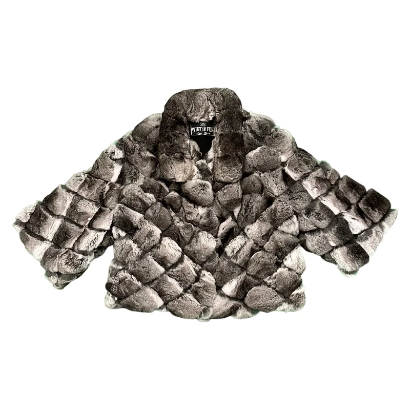 Kashani Women's Chinchilla Fur Bolero Jacket Satin Jacket Silk Jacket Chiffon Jacket