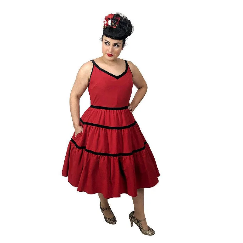 Tiered Swing Dress in Red Turtleneck Warm Winter