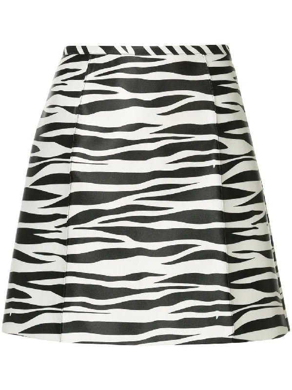zebra print a-line skirt button skirt front