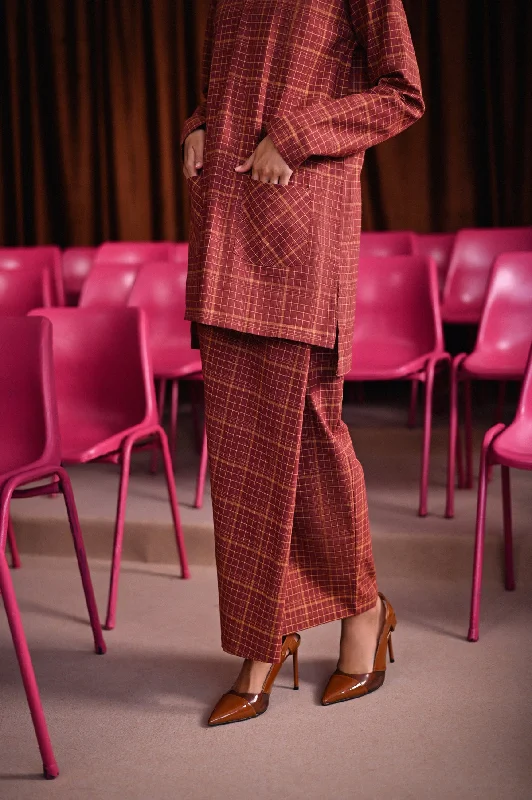 The Dulu Kita Women Folded Skirt - Kita Brown Checked velvet skirt plush