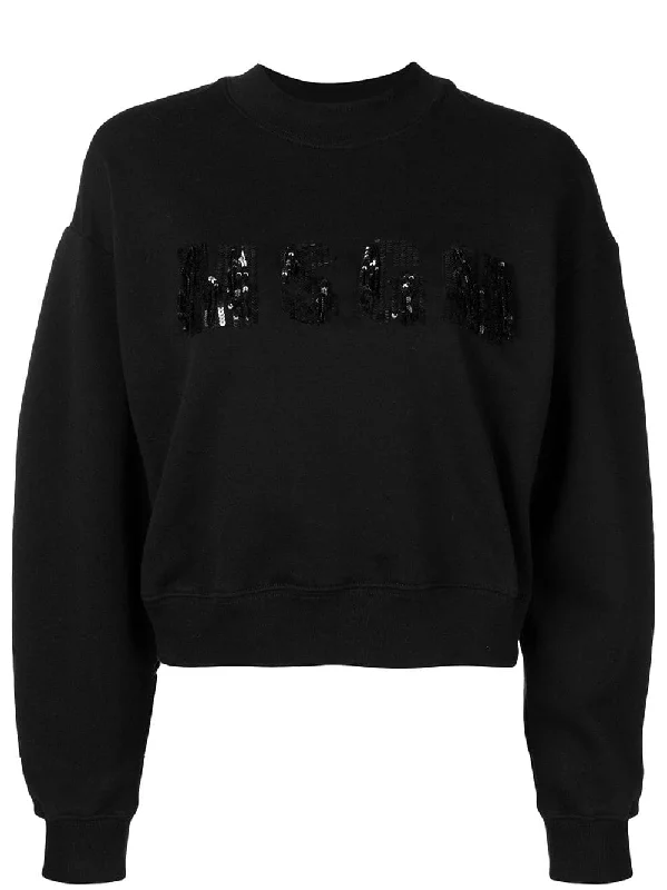 sequined logo sweatshirt Hoodie with Distressed Vintage Worn