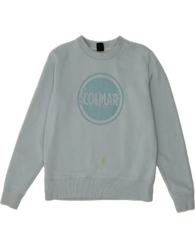 COLMAR Womens Oversized Graphic Sweatshirt Jumper UK 10 Small Blue Cotton Hoodie with Elastic Waist Stretchable Comfortable