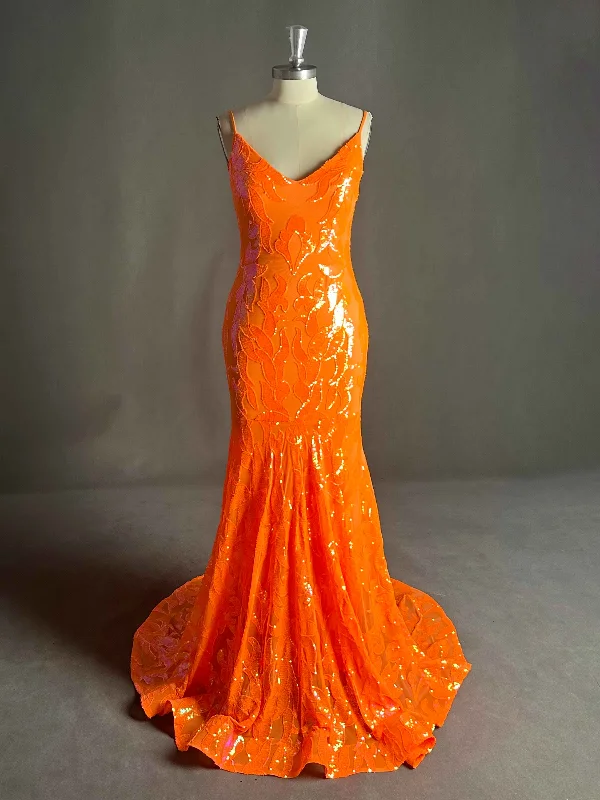 Kiara Fairytale V Neck Open Back Sweep Train Sequin Prom Dresses Tunics Custom made