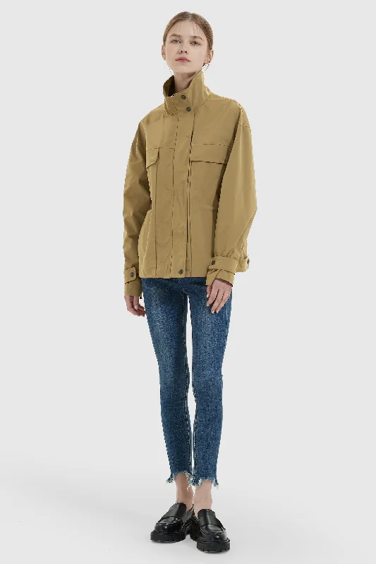 Stand Collar Zip Up Simple Jacket Trench Coat Raincoat Waterproof Jacket