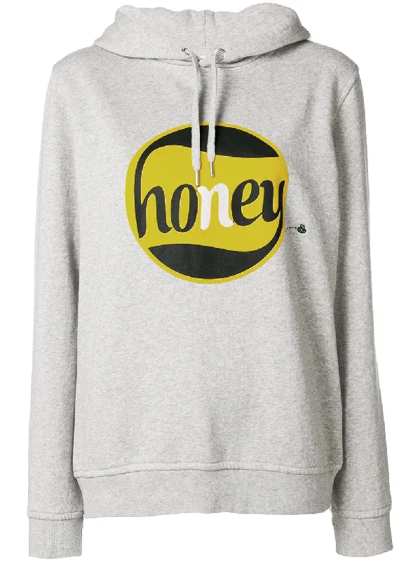 Honey print hoodie Hoodie with Hem Embroidery Detailed Premium