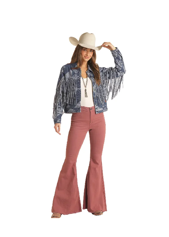 Rock & Roll Denim Ladies Aztec Jacquard Jacket RRWD92RZQC Welt Pockets Slit Pockets Flap Pockets