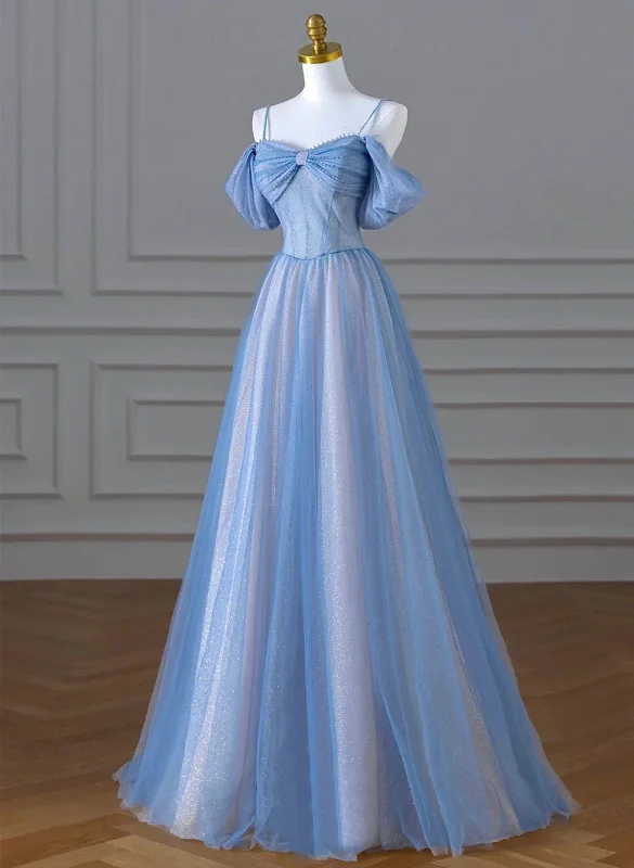 A-line Light Blue and Pink Long Evening Dress, Blue Party Dress Prom Dress A-Line Day Work