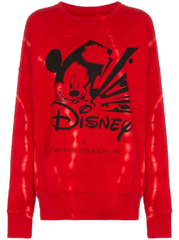 Mickey Long-Sleeved Cotton Red Sweatshirt Hoodie with Mesh Breathable Sporty