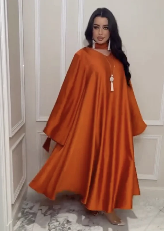 Women Big Swing Party Dress Sexy Long Flared Sleeve V-neck Middle East Lady Loose Emipre Solid Elegant Lace-up L S4919876 Tunics Chinos classic